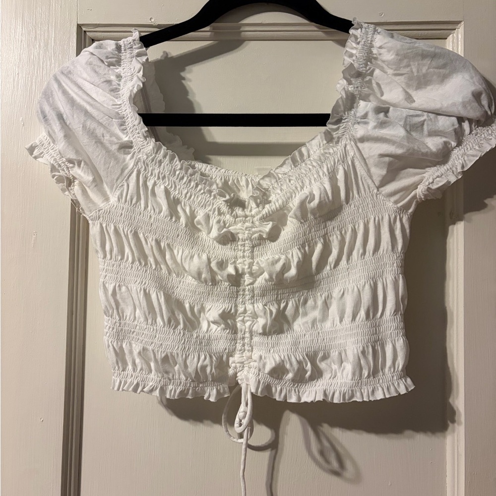 Garage White Ruffled Crop Top
